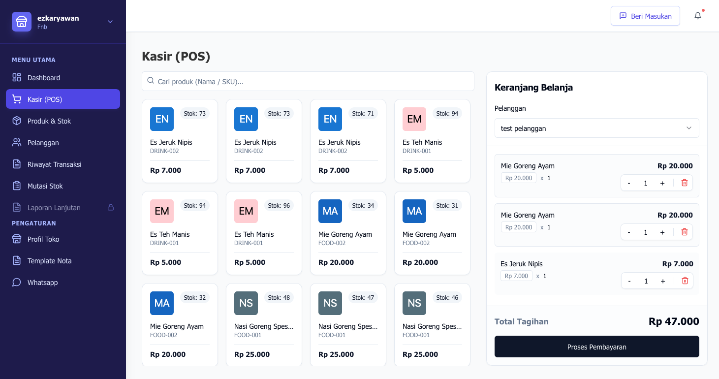 Tampilan Dashboard NotaKulo Desktop